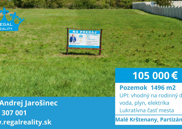 Lukratívny POZEMOK č. 2 na Rodinný dom,1496 m2 Partizánske