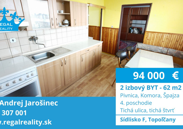 Výhradne: 2 izbový BYT, 62 m2, Pivnica, sídl. F, Topoľčany